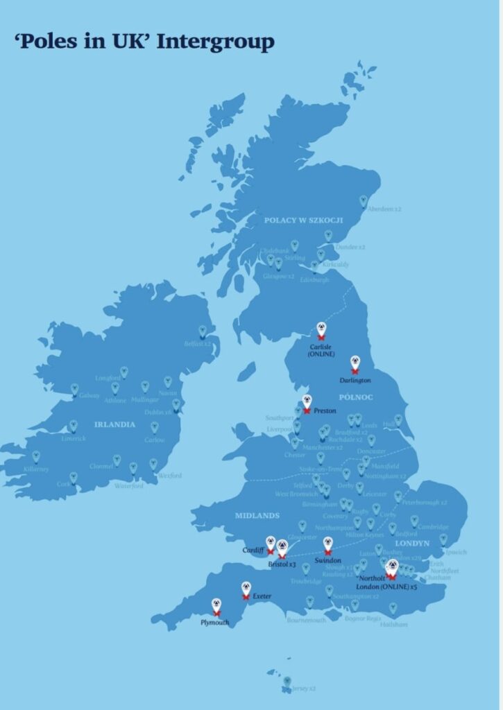 Map of Polish meetings in the UK